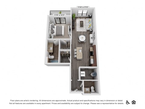Floor plan for 1 bed, 1 bath, 808 sqft